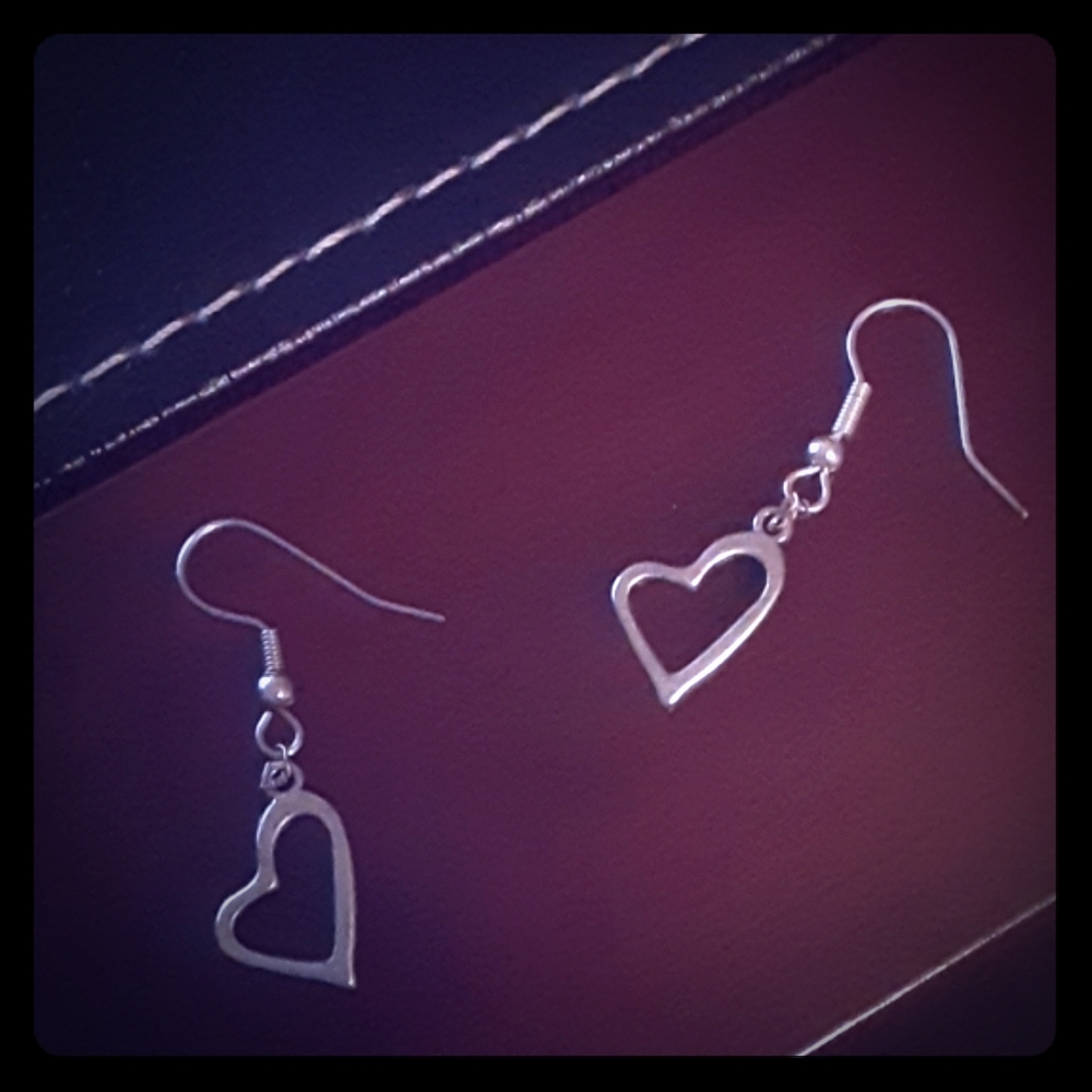 Silver Heart Dangle Earrings